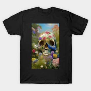 Floral Skull Art - A skull in a flower garden T-Shirt